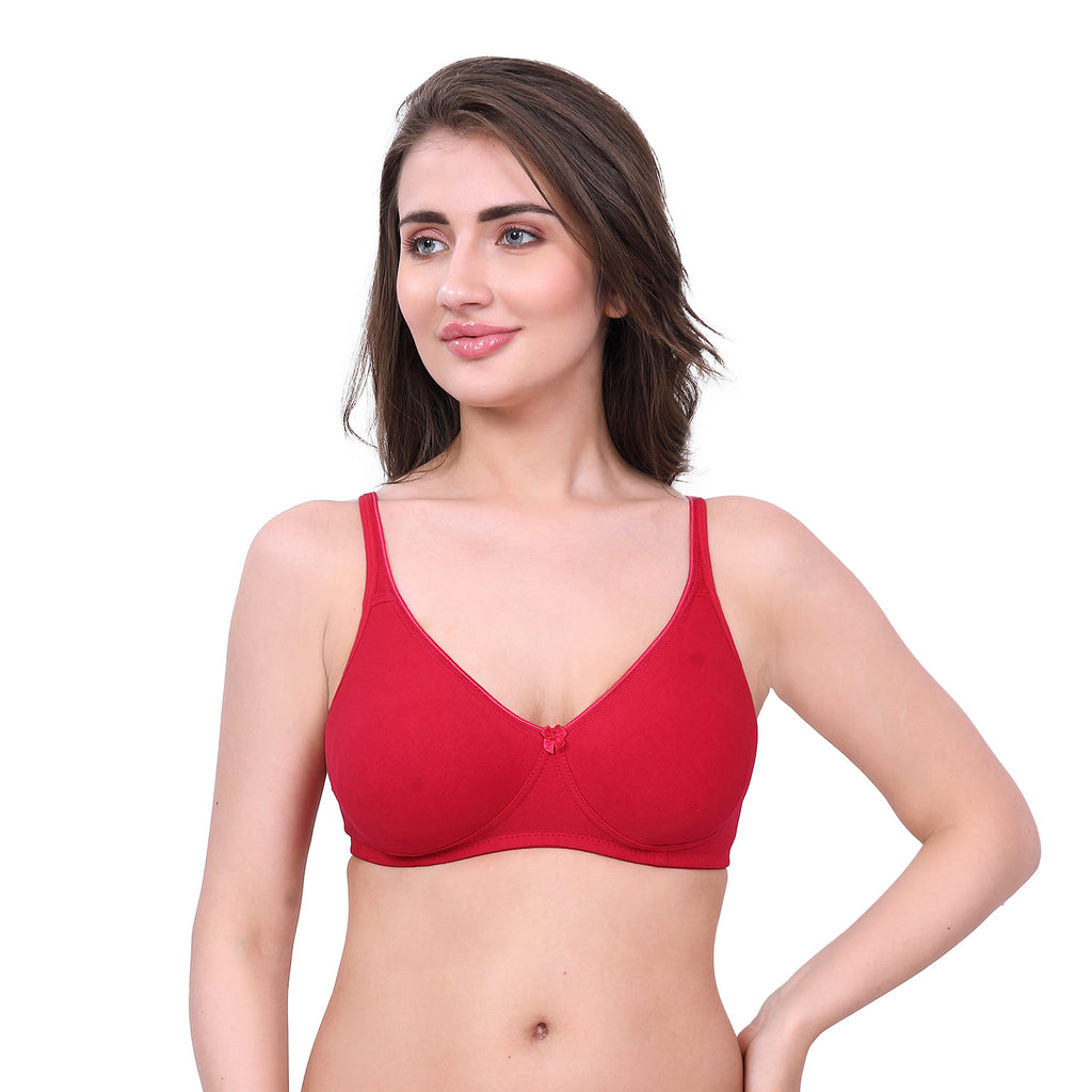 Red Cotton Bra for Women | Non-Padded, Wireless, Full Coverage | Daily Wear Comfort Bra