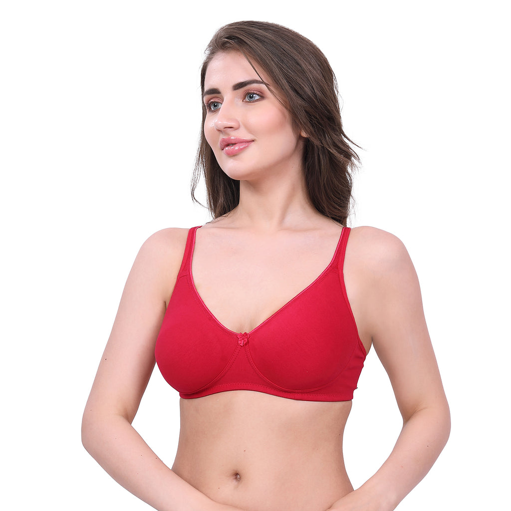 Red Cotton Bra for Women | Non-Padded, Wireless, Full Coverage | Daily Wear Comfort Bra