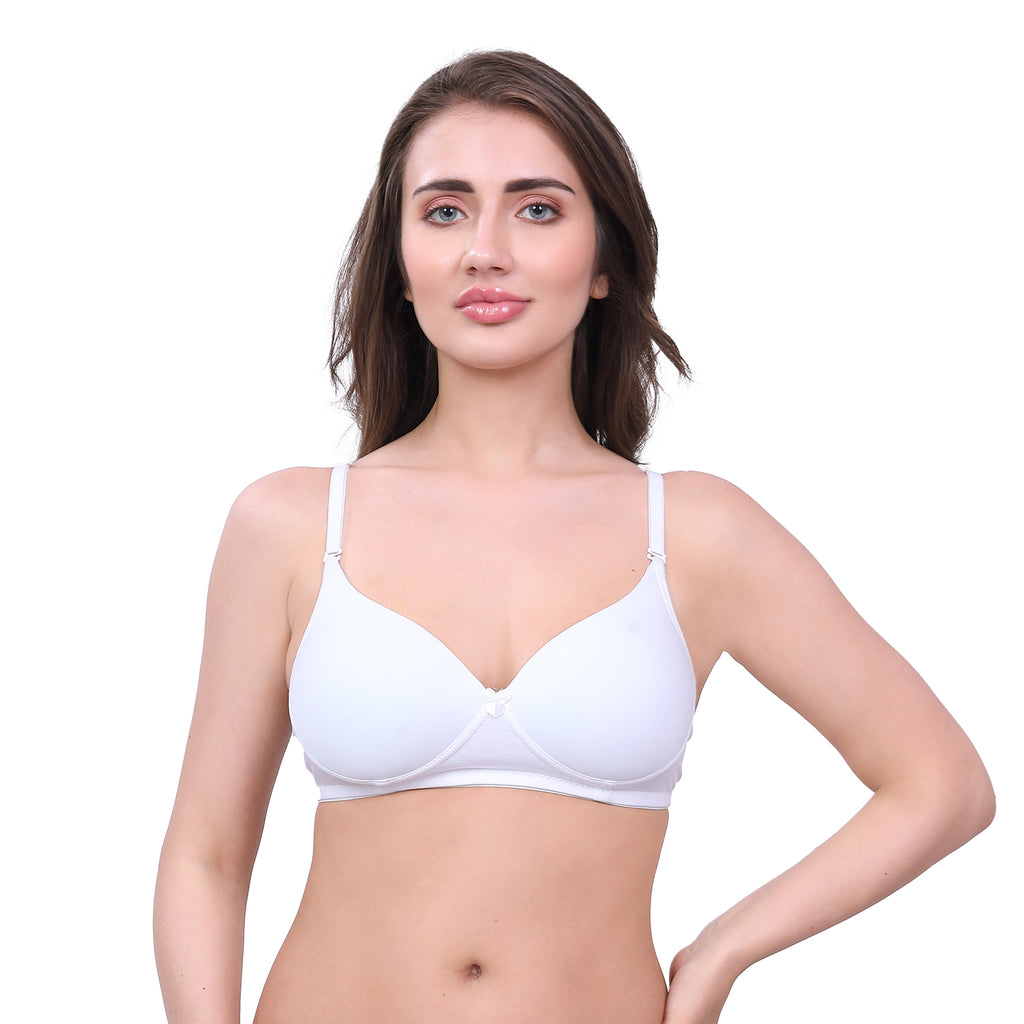 White Lightly Padded Bra for Women - Lightly Padded, Wireless Cotton Bra for Daily Wear