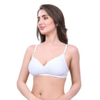 White Lightly Padded Bra for Women - Lightly Padded, Wireless Cotton Bra for Daily Wear