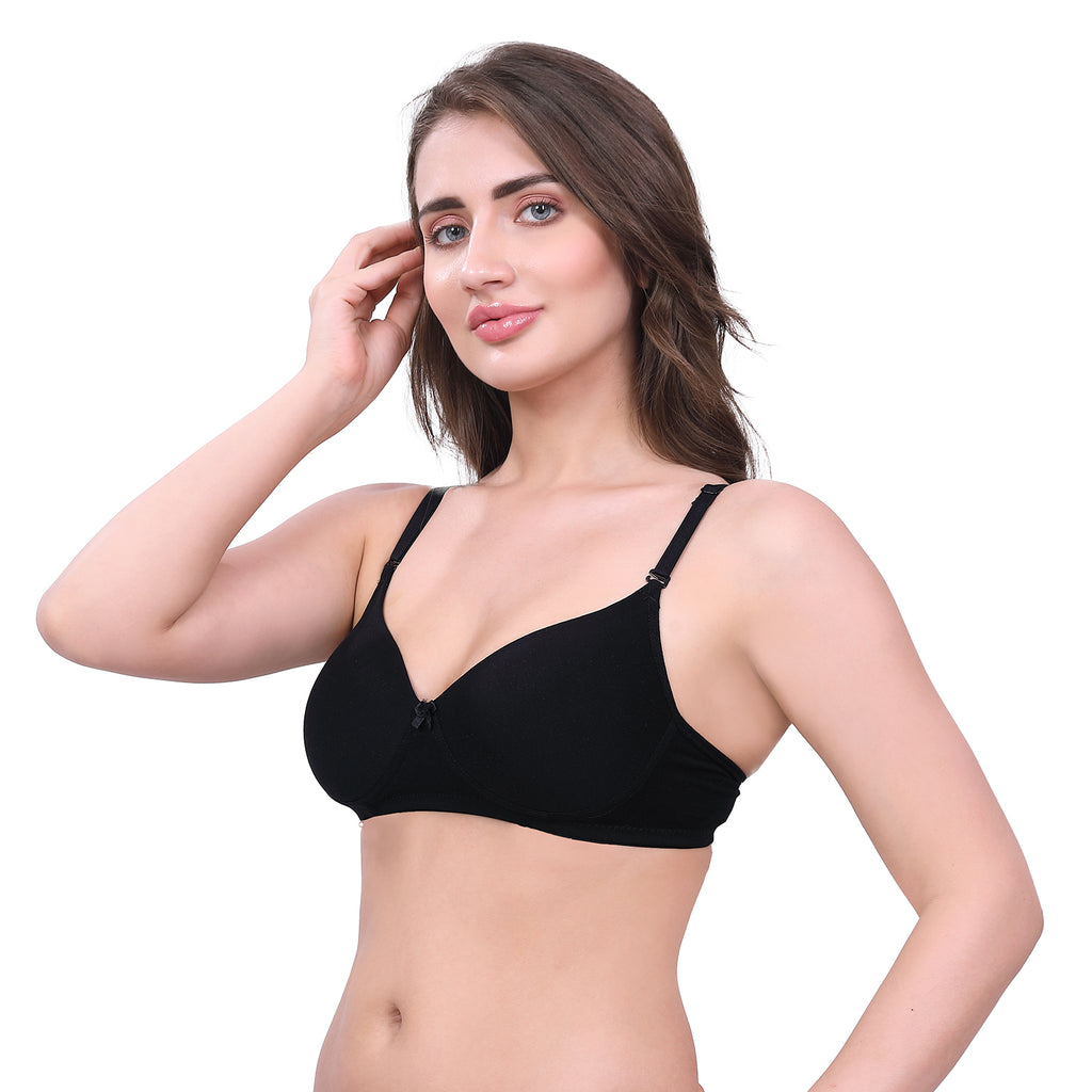 White, Black, Beige Lightly Padded Bra for Women - Wireless Cotton Bra for Daily Wear (Pack of 3)