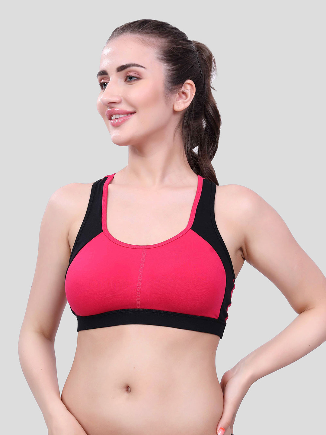 Black & Pink Sports Bra for Women | Non-Padded, Moisture-Wicking, Full Coverage Activewear Bra