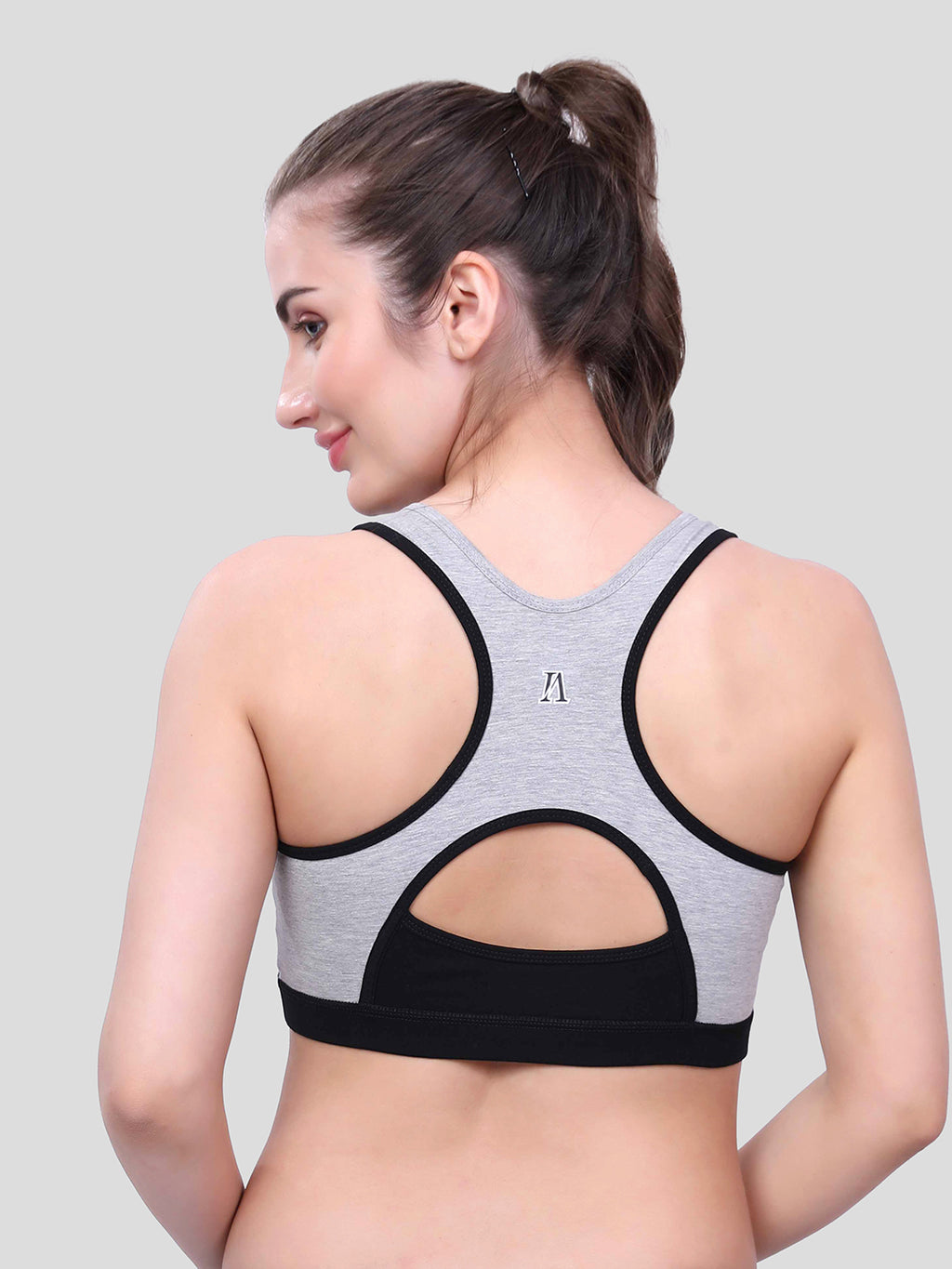 Black & Grey Sports Bra for Women | Non-Padded, Moisture-Wicking, Full Coverage Activewear Bra