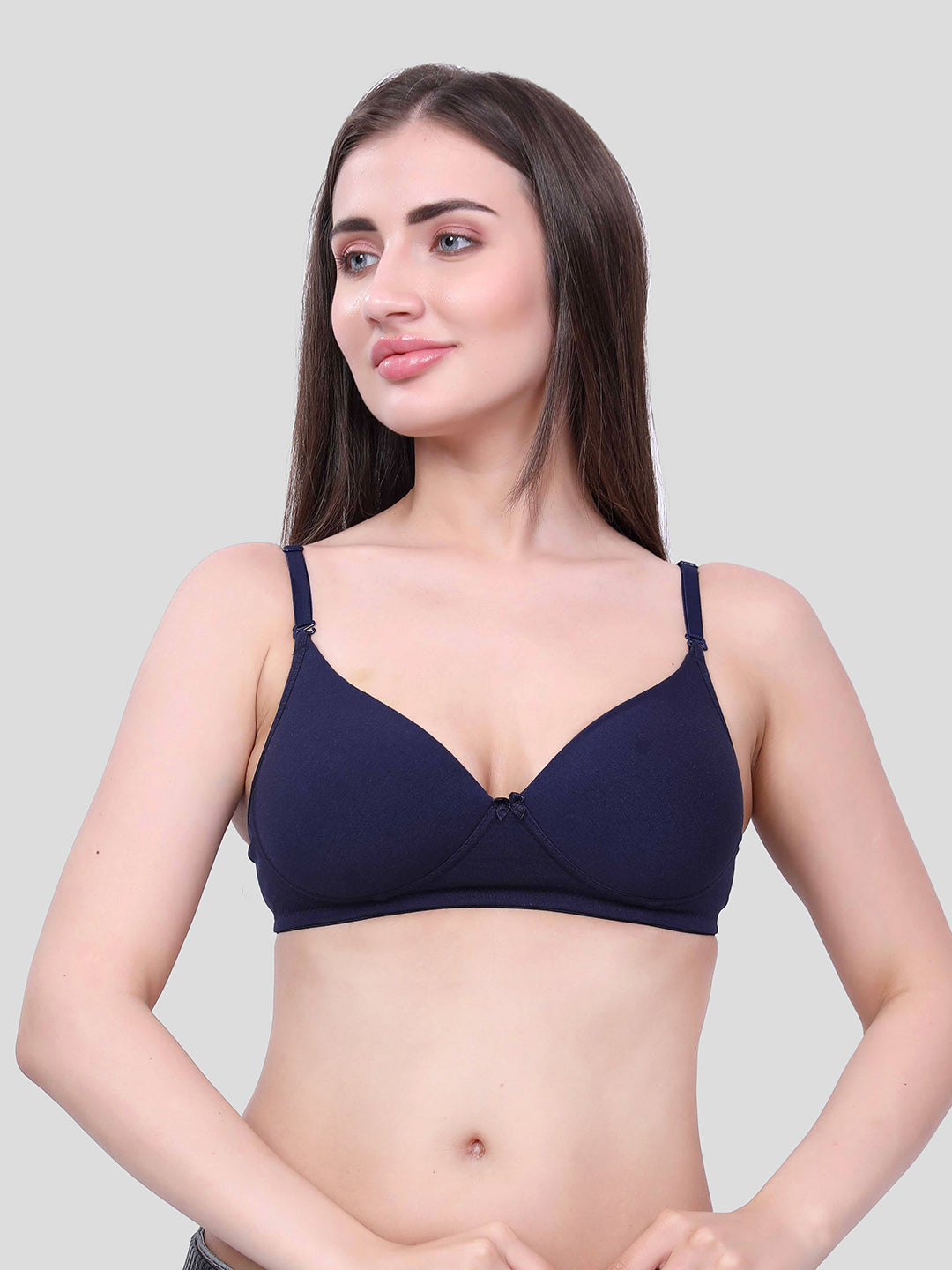Navy Blue Lightly Padded Bra for Women - Lightly Padded, Wireless Cotton Bra for Daily Wear