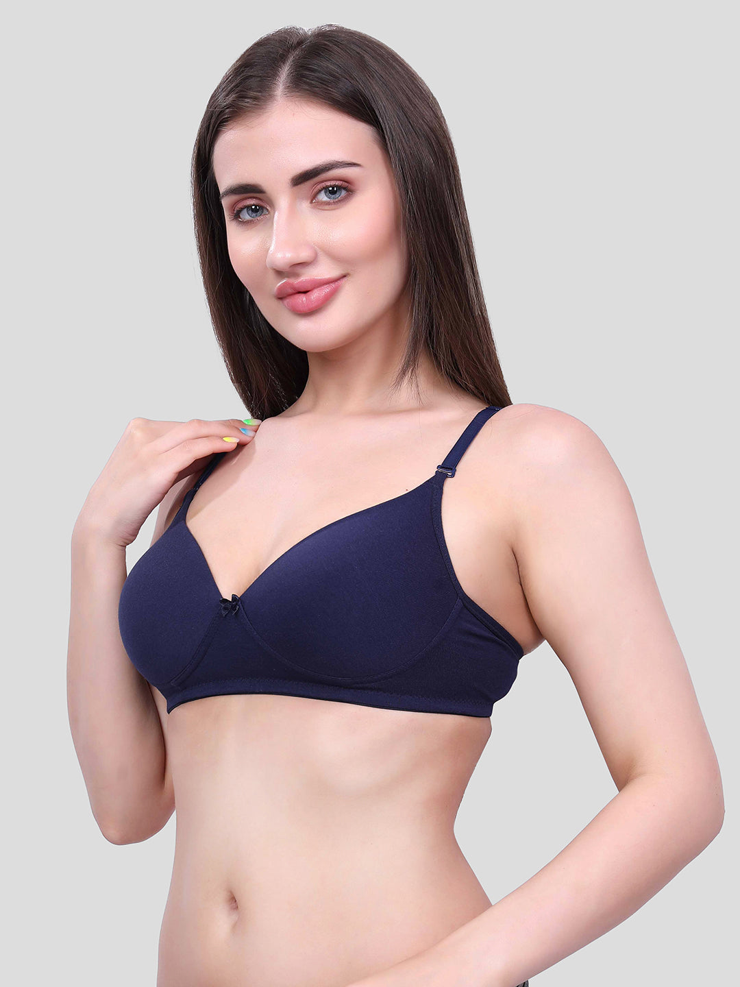 Navy Blue Lightly Padded Bra for Women - Lightly Padded, Wireless Cotton Bra for Daily Wear
