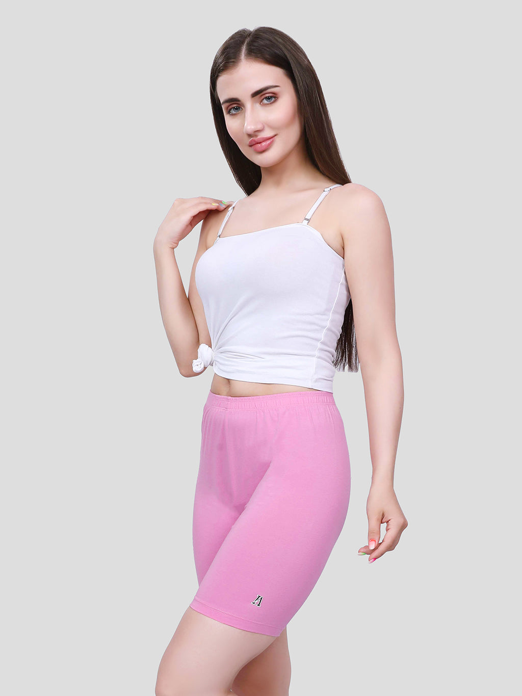 Pink Cotton Women’s Mid Rise Skinny Fit Shorts for Gym & Workout (Pack of 2)