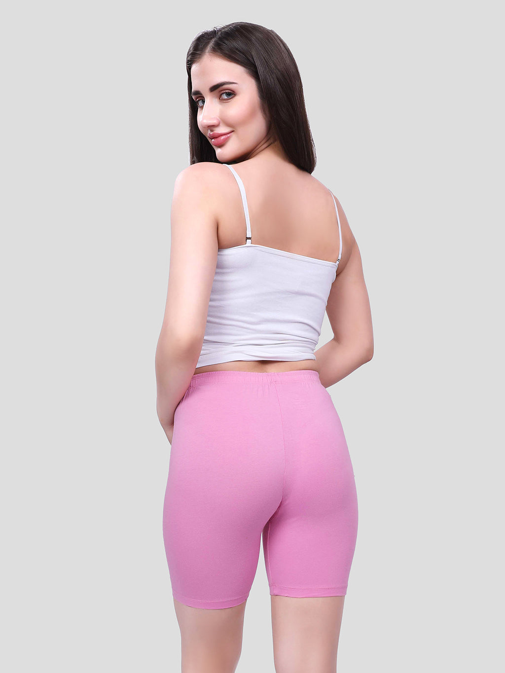Pink Cotton Women’s Mid Rise Skinny Fit Shorts for Gym & Workout (Pack of 2)