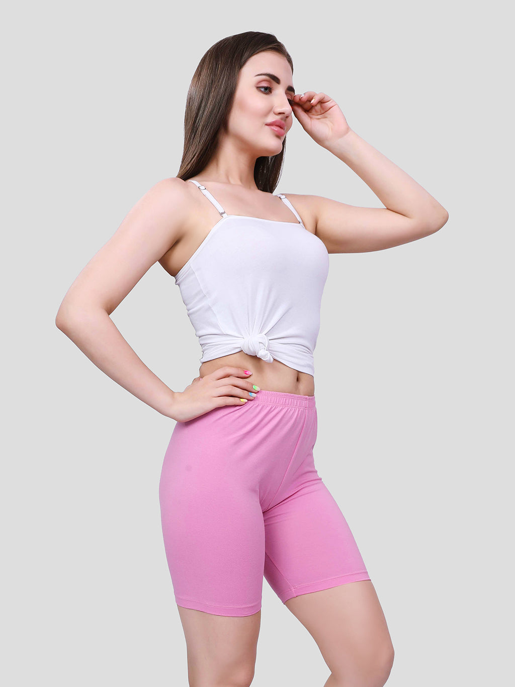 Pink Cotton Women’s Mid Rise Skinny Fit Shorts for Gym & Workout (Pack of 2)