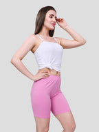 Pink Cotton Women’s Mid Rise Skinny Fit Shorts for Gym & Workout (Pack of 2)