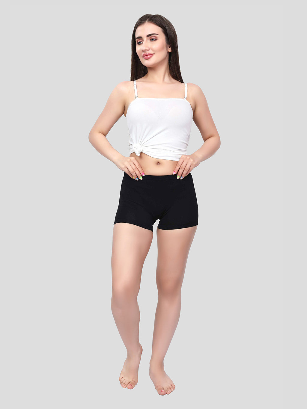 Women’s Mid Rise Skinny Fit Shorts Panty –  Modal Black Shorts (Pack 0f 2)