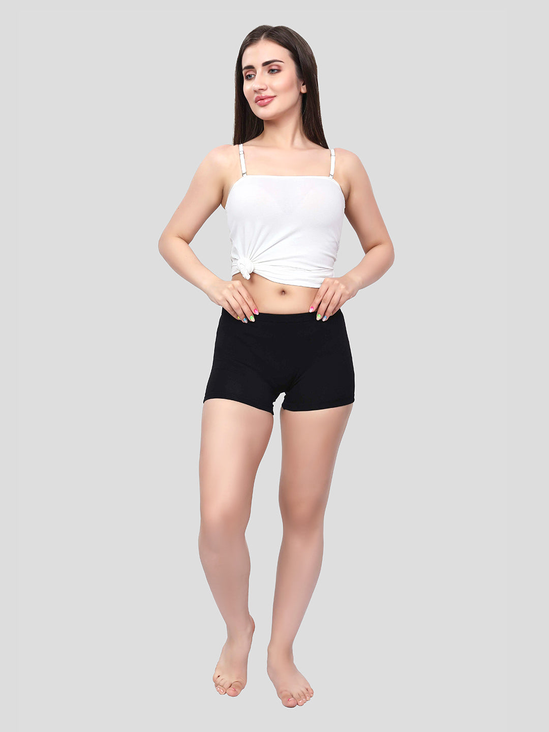 Women’s Mid Rise Skinny Fit Shorts Panty –  Modal Black Shorts (Pack 0f 2)