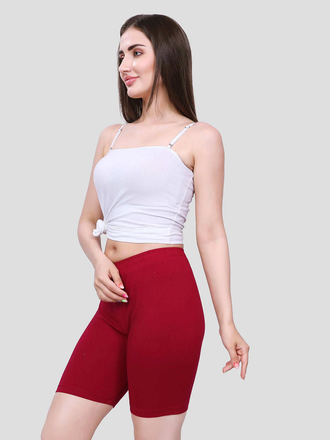 Maroon Cotton Women’s Mid Rise Skinny Fit Shorts for Gym & Workout (Pack of 2)