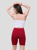 Maroon Cotton Women’s Mid Rise Skinny Fit Shorts for Gym & Workout (Pack of 2)