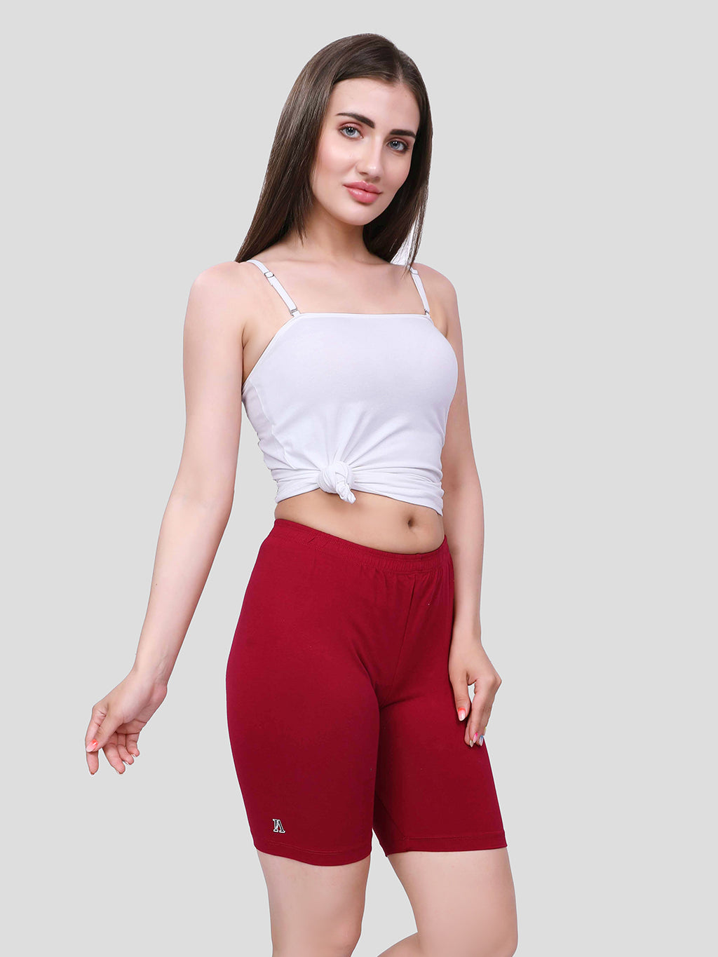 Maroon Cotton Women’s Mid Rise Skinny Fit Shorts for Gym & Workout (Pack of 2)