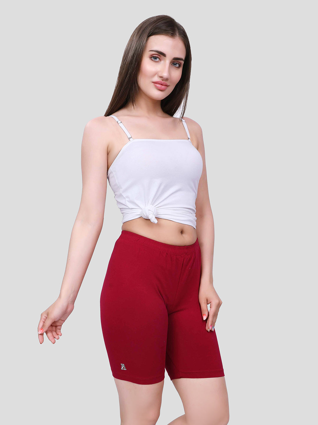 Maroon Cotton Women’s Mid Rise Skinny Fit Shorts for Gym & Workout (Pack of 2)