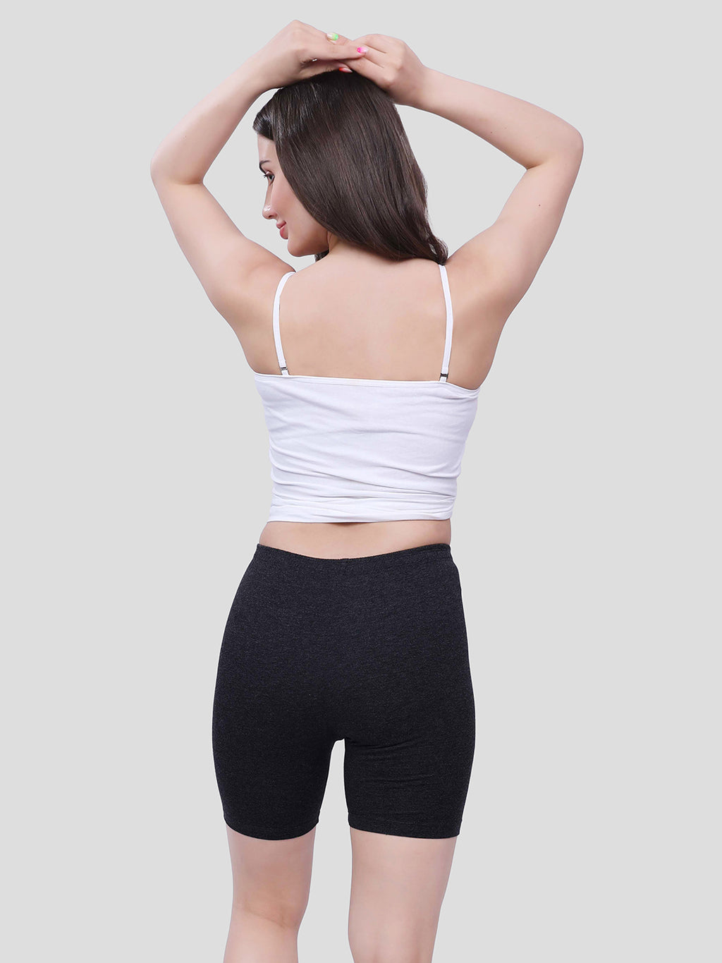 Black Cotton Women’s Mid Rise Skinny Fit Shorts for Gym & Workout (Pack of 2)