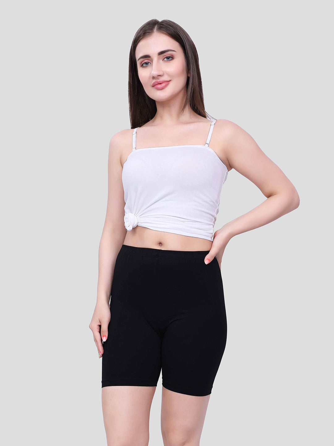 Black Cotton Women’s Mid Rise Skinny Fit Shorts for Gym & Workout (Pack of 2)