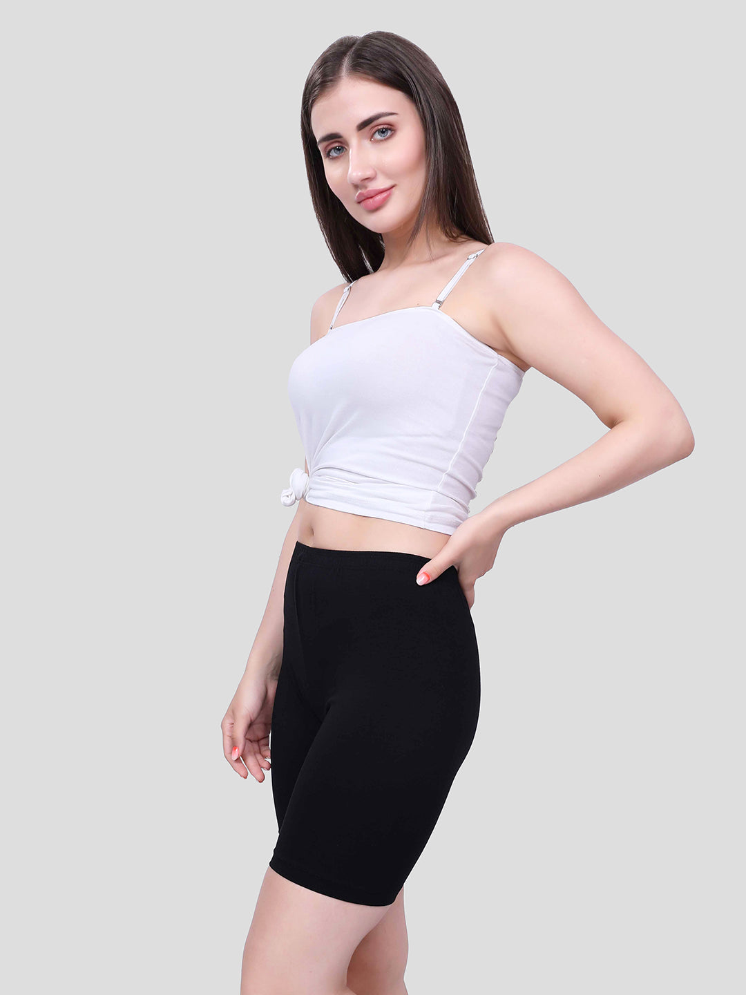 Black Cotton Women’s Mid Rise Skinny Fit Shorts for Gym & Workout (Pack of 2)