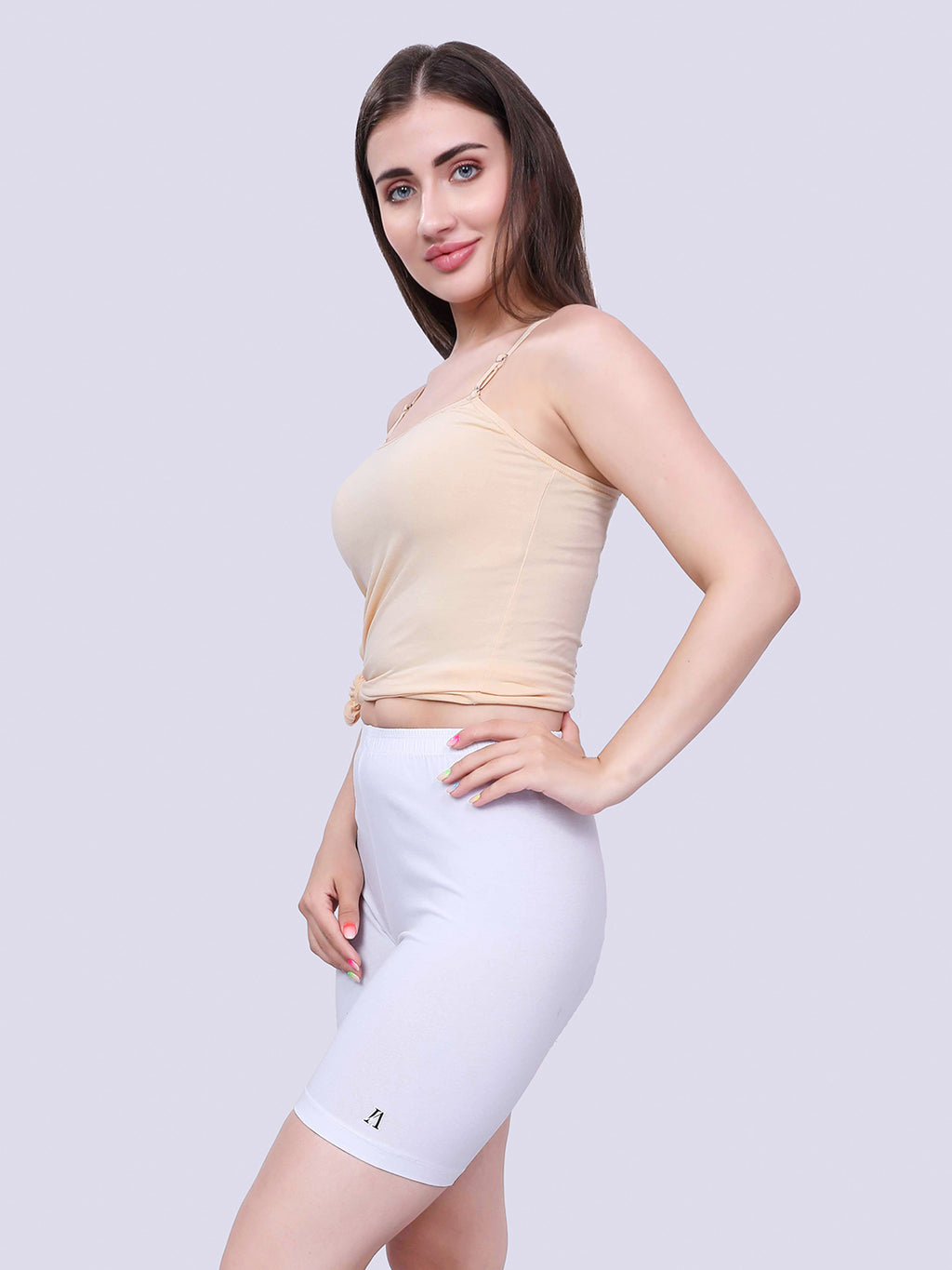 White Cotton Women’s Mid Rise Skinny Fit Shorts for Gym & Workout (Pack of 2)