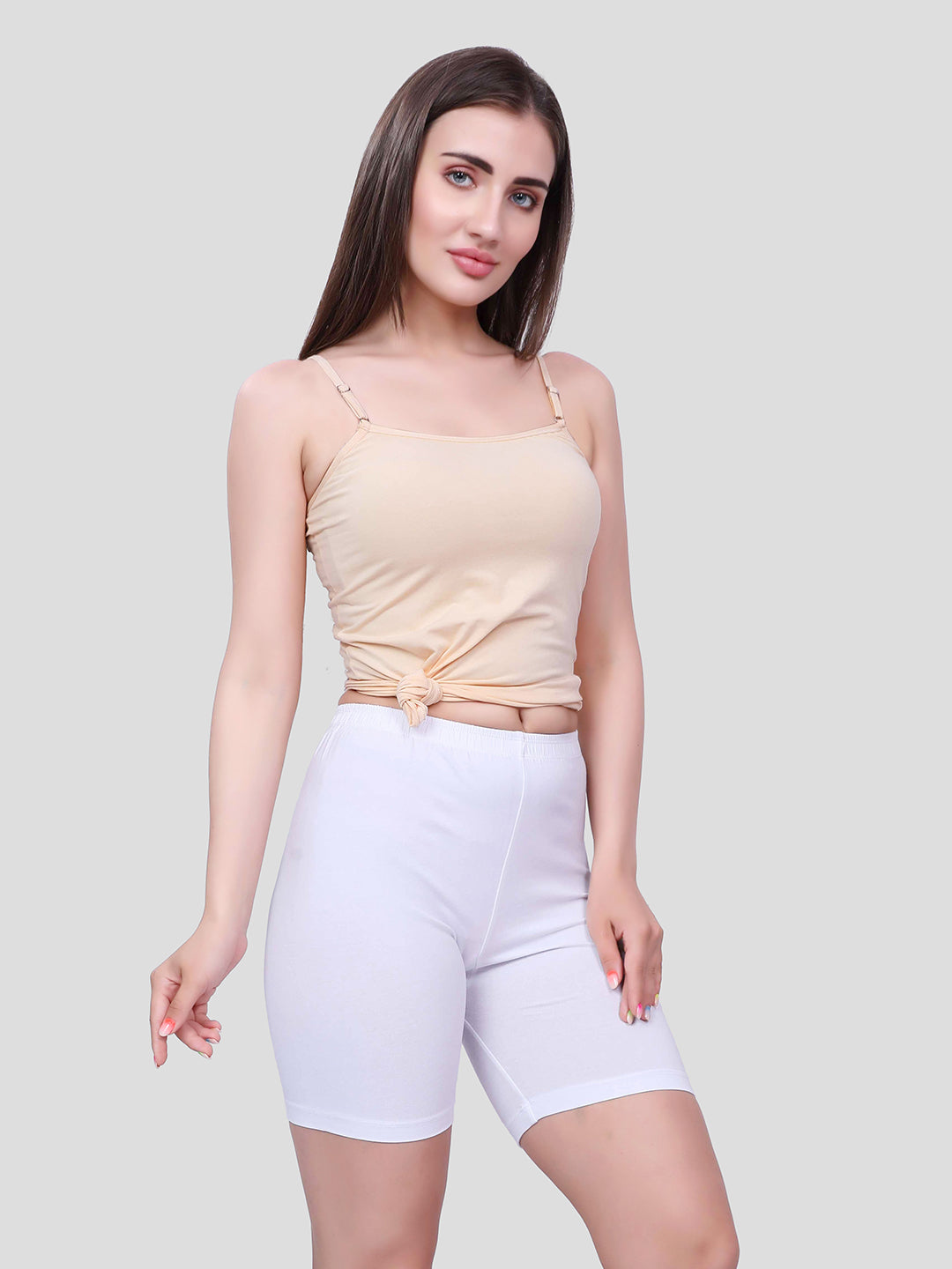 White Cotton Women’s Mid Rise Skinny Fit Shorts for Gym & Workout (Pack of 2)