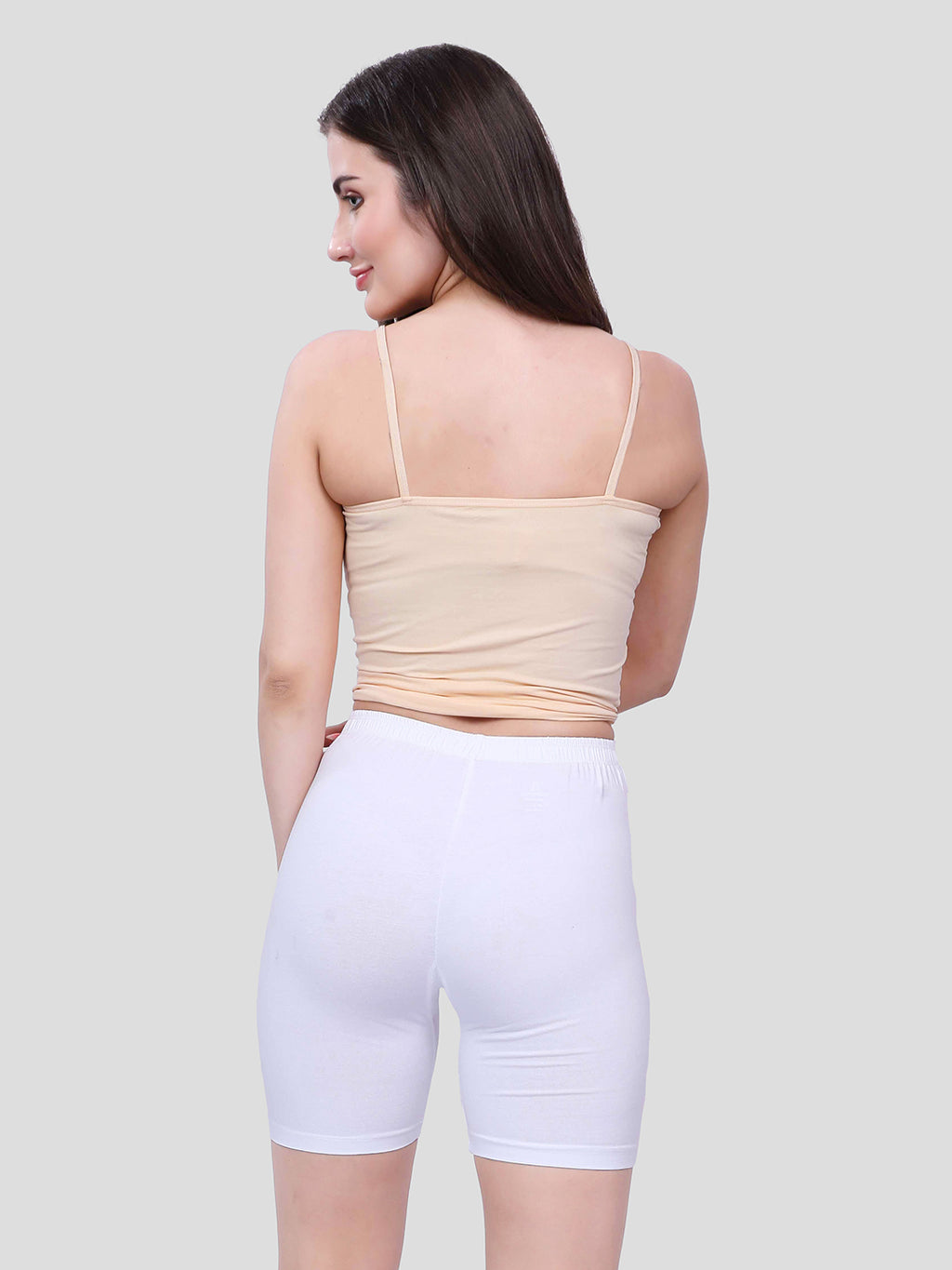 White Cotton Women’s Mid Rise Skinny Fit Shorts for Gym & Workout (Pack of 2)