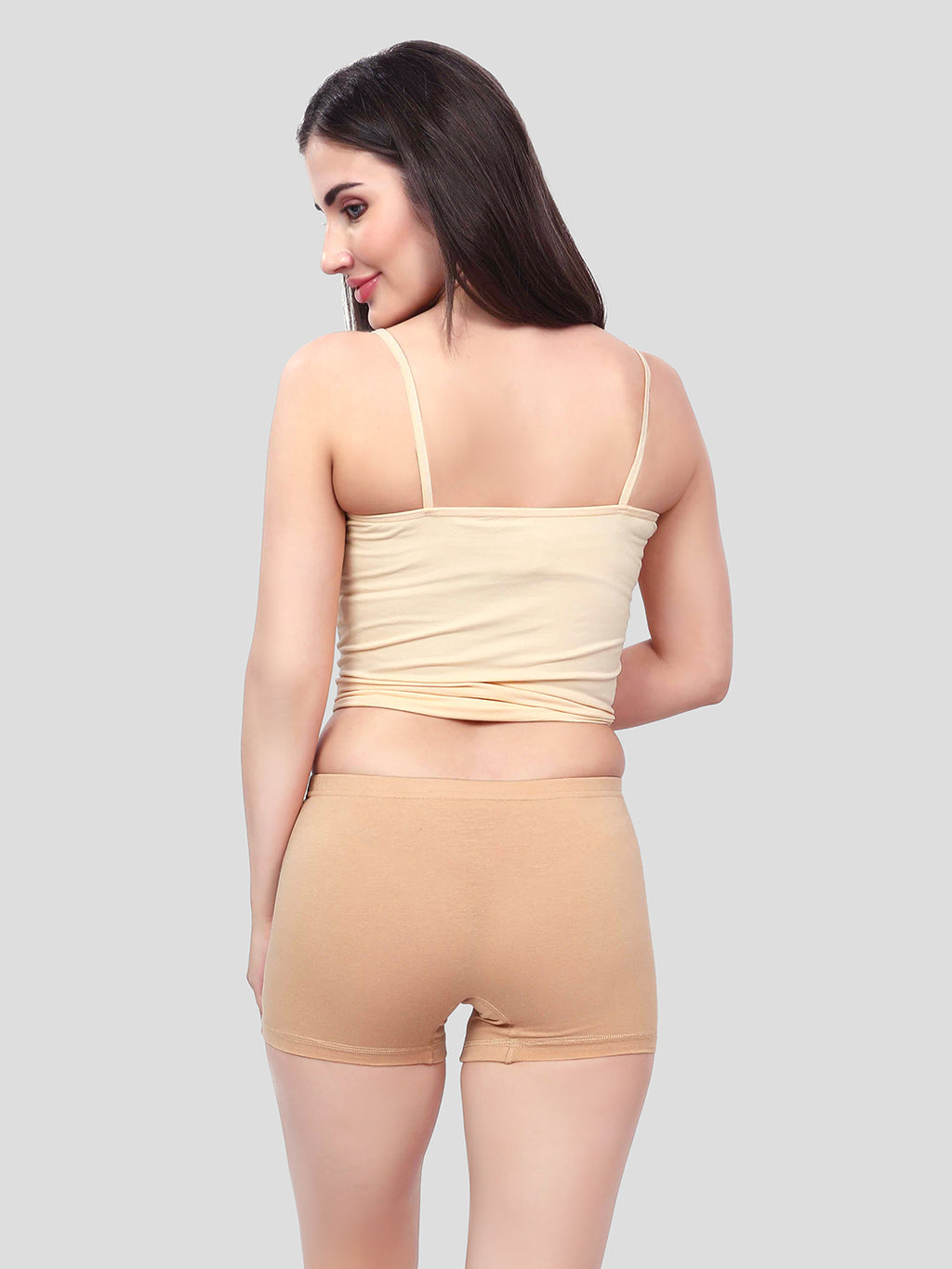 Women’s Mid Rise Skinny Fit Shorts Panty –  Modal Beige Shorts (Pack 0f 2)