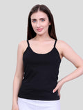 Black Cotton Camisole Top for Women - Soft Stretch Fit with Fixed Straps & Scoop Neck