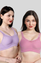 Lavender & Pink Women Minimizer Bra – Full Coverage Cotton Bra, Wire-Free & Non-Padded Everyday Support (Pack of 2)