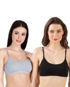 Black & Grey Slip-On Daily Wear Bra for Women – Full Coverage, Non-Padded, Everyday Comfort (Pack of 2)