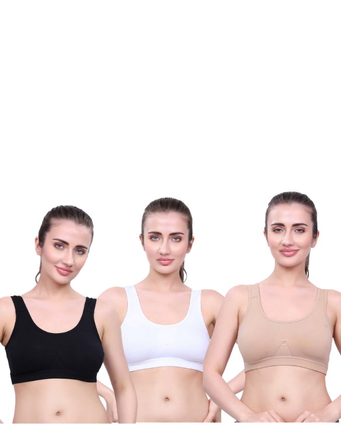 White, Black, Beige Cotton Sleep-On Bra For Women  | Non-Padded, Wire-Free Sleep & Casual Wear (Pack of 3)