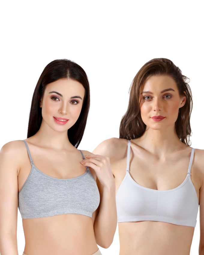 White & Grey Slip-On Daily Wear Bra for Women – Full Coverage, Non-Padded, Everyday Comfort (Pack of 2)