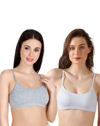 White & Grey Slip-On Daily Wear Bra for Women – Full Coverage, Non-Padded, Everyday Comfort (Pack of 2)