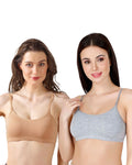 Grey & Beige Slip-On Daily Wear Bra for Women – Full Coverage, Non-Padded, Everyday Comfort (Pack of 2)