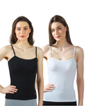 Black & White Cotton Camisole Slip for Women  | Soft Stretch, Comfort Fit with Adjustable Straps (Pack of 2)