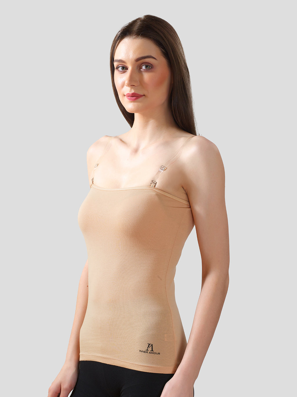 Beige Camisole for Women | Soft Cotton Stretch with Transparent Adjustable Straps