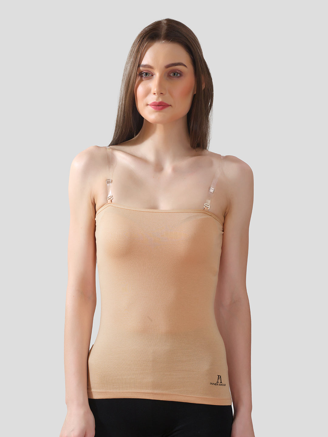 Beige Camisole for Women | Soft Cotton Stretch with Transparent Adjustable Straps