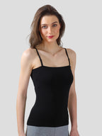 Black Camisole for Women | Soft Cotton Stretch with Transparent Adjustable Straps