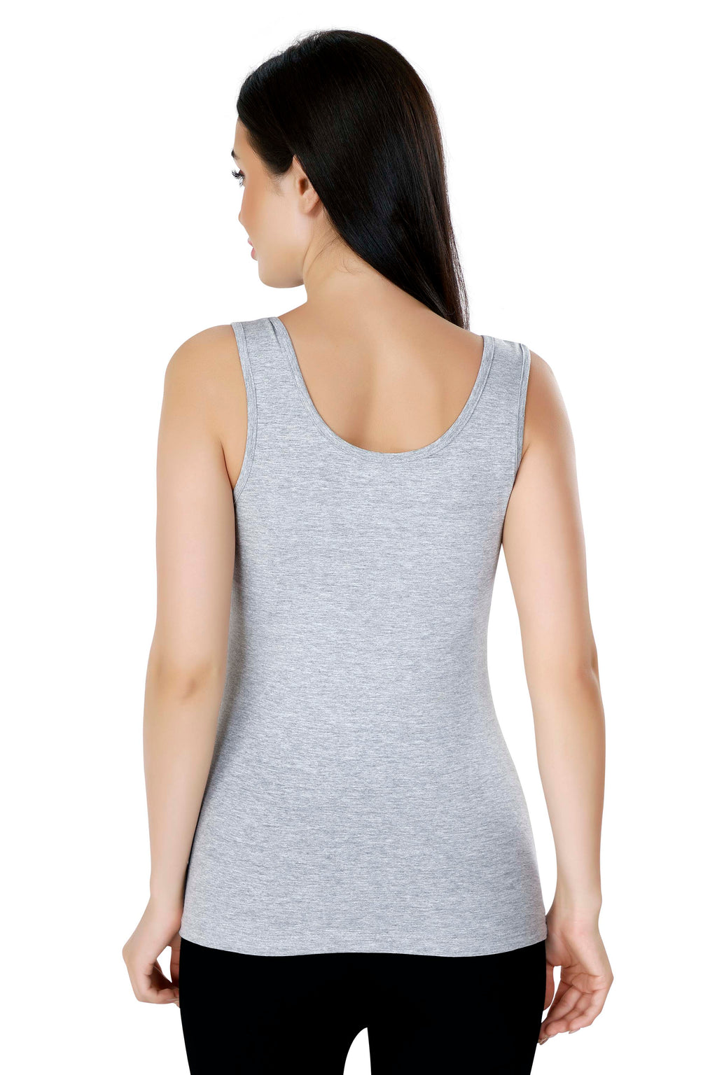 Grey & Maroon Cotton Sleeveless Camisole Tank Top For Women with Broad Straps & Hip Length Fit (Pack of 2)