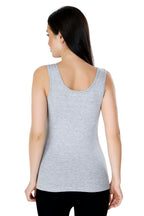Women’s Grey Cotton Sleeveless Camisole Tank Top with Broad Straps & Hip Length Fit
