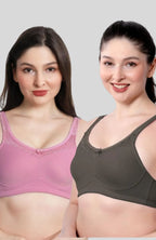 Pink & Olive Green Women Minimizer Bra – Full Coverage Cotton Bra, Wire-Free & Non-Padded Everyday Support (Pack of 2)