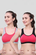 Black Pink & Carrot Grey Sports Bra for Women | Non-Padded, Moisture-Wicking, Full Coverage Activewear Bra (Pack of 2)