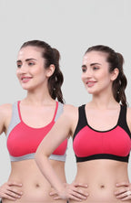 Black Pink & Carrot Grey Sports Bra for Women | Non-Padded, Moisture-Wicking, Full Coverage Activewear Bra (Pack of 2)
