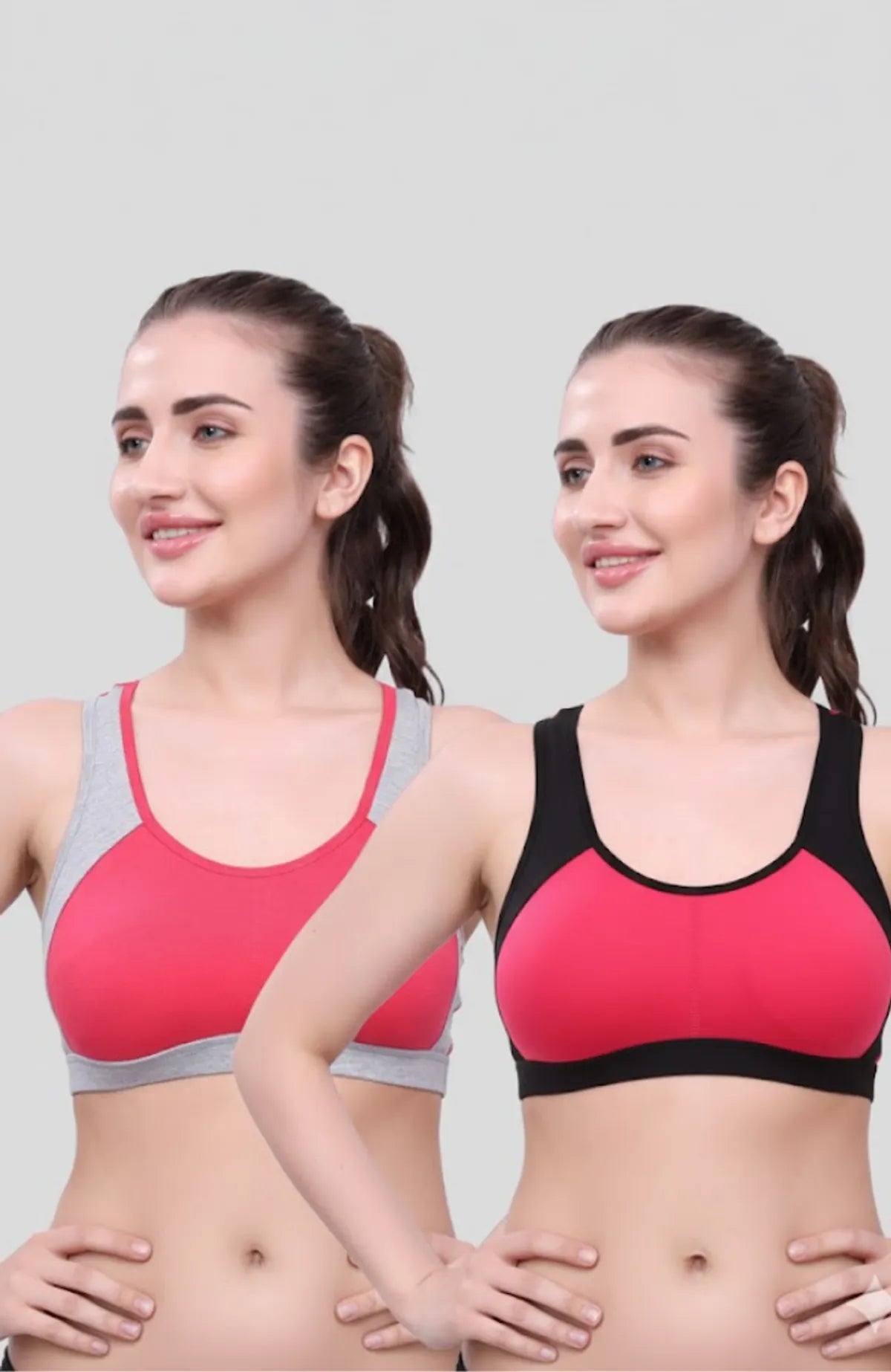 Black Pink & Carrot Grey Sports Bra for Women | Non-Padded, Moisture-Wicking, Full Coverage Activewear Bra (Pack of 2)