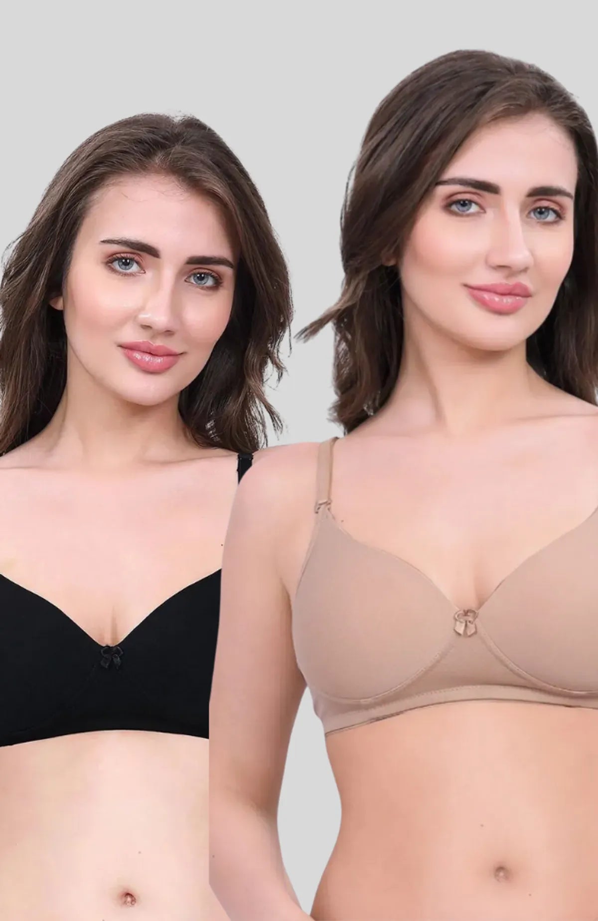 Black & Beige Lightly Padded Bra for Women - Wireless Cotton Bra for Daily Wear (Pack of 2)