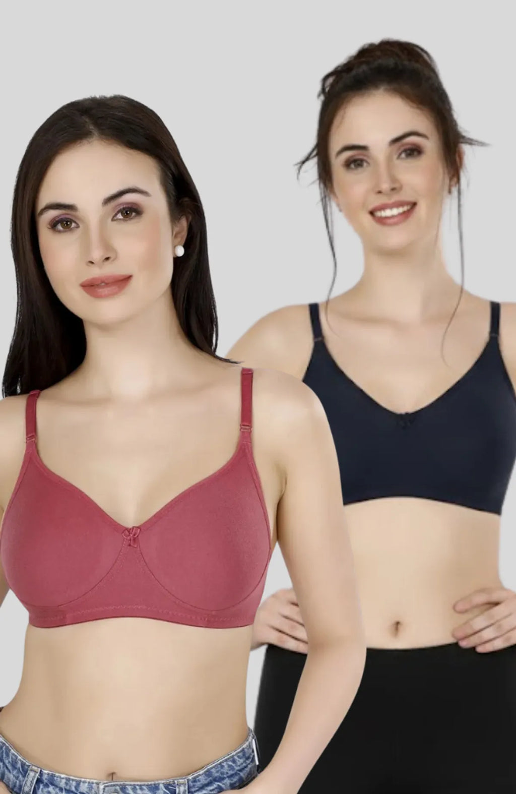 Navy Blue & Maroon Women Everyday Cotton Bra – Non-Padded, Wire-Free, Breathable & Comfortable Fit (Pack of 2)