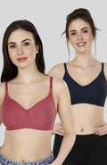 Navy Blue & Maroon Women Everyday Cotton Bra – Non-Padded, Wire-Free, Breathable & Comfortable Fit (Pack of 2)