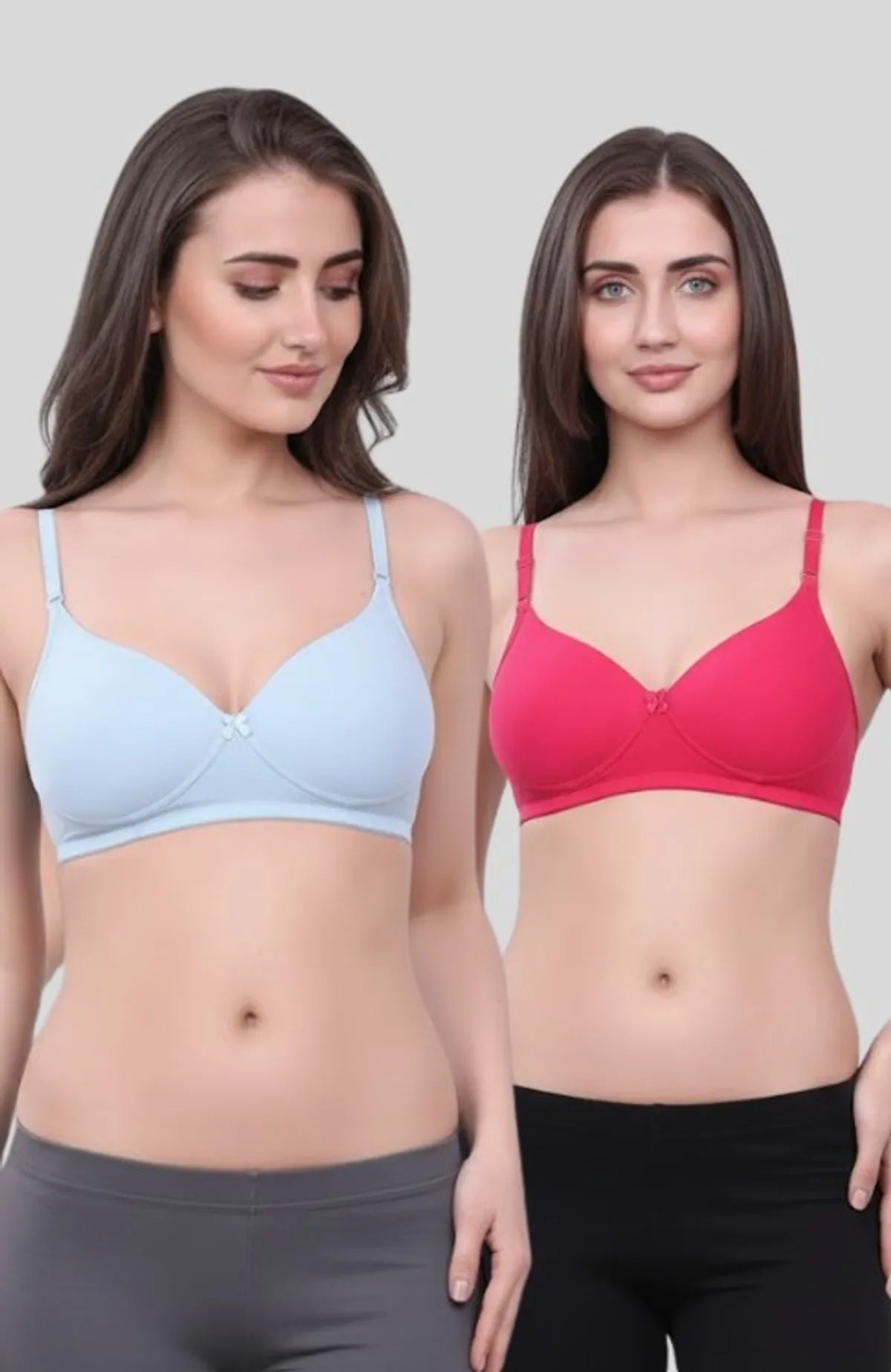 Blue & Pink Lightly Padded Bra for Women - Wireless Cotton Bra for Daily Wear (Pack of 2)