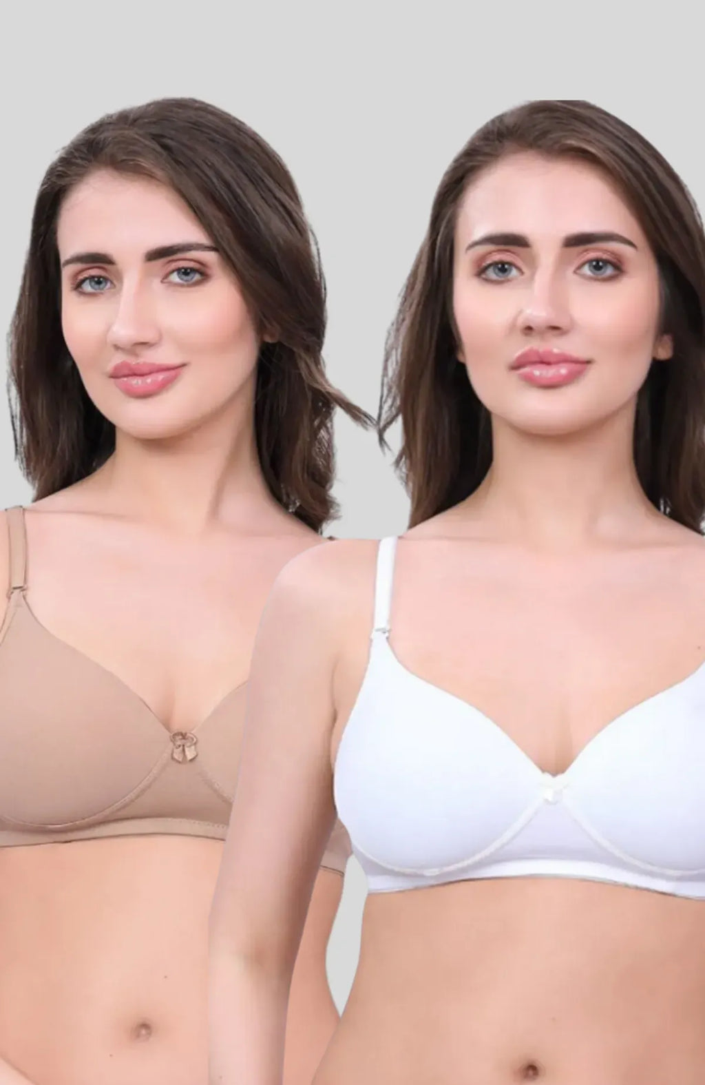 White & Beige Lightly Padded Bra for Women - Lightly Padded, Wireless Cotton Bra for Daily Wear (Pack of 2)