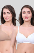White & Beige Lightly Padded Bra for Women - Lightly Padded, Wireless Cotton Bra for Daily Wear (Pack of 2)