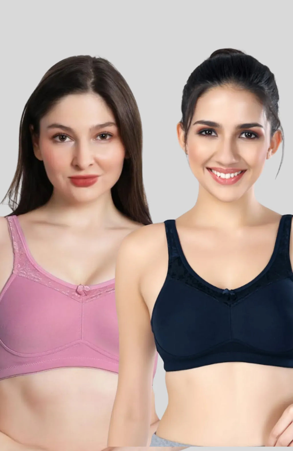 Navy Blue & Pink Women Minimizer Bra – Full Coverage Cotton Bra, Wire-Free & Non-Padded Everyday Support (Pack of 2)